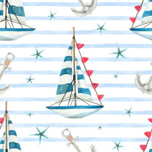 Papier Peint Voiliers Et Étoiles De Mer Peints À L'aquarelle – Image 1
