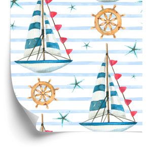 Papier Peint Voiliers Sur Un Fond De Rayures Peintes – Image 2