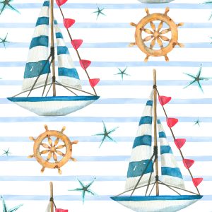 Papier Peint Voiliers Sur Un Fond De Rayures Peintes – Image 1
