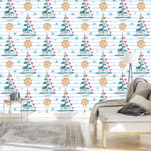 Papier Peint Voiliers Sur Un Fond De Rayures Peintes – Image 3