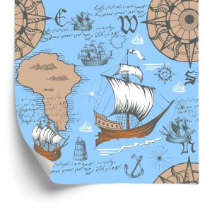 Papier Peint Voiliers Sur Le Fond De L'ancienne Carte – Image 2