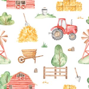Papier Peint Ferme Peinte À L'aquarelle – Image 1