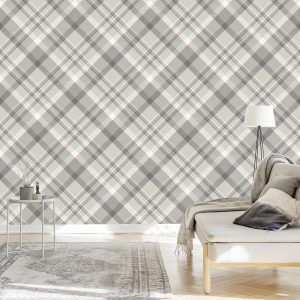 Papier Peint Treillis Moderne En Gris - Beige – Image 3