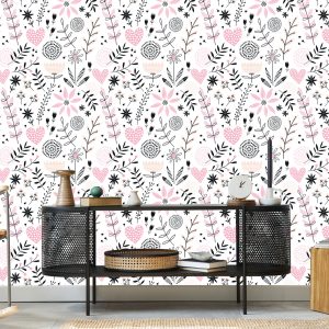 Papier Peint Plantes Et Coeurs Délicats Pour Les Enfants – Image 5
