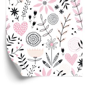 Papier Peint Plantes Et Coeurs Délicats Pour Les Enfants – Image 2