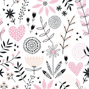 Papier Peint Plantes Et Coeurs Délicats Pour Les Enfants – Image 1