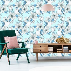 Papier Peint Fleurs De Printemps Et Oiseaux Peints À L'aquarelle – Image 6