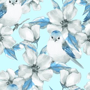 Papier Peint Fleurs De Printemps Et Oiseaux Peints À L'aquarelle – Image 1