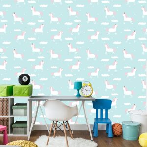Papier Peint Pour Les Enfants - Licornes Parmi Les Nuages – Image 4