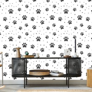 Papier Peint Pattes De Chien Gris Sur Fond Blanc – Image 5