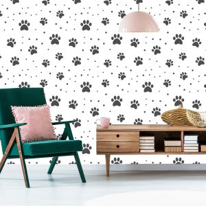 Papier Peint Pattes De Chien Gris Sur Fond Blanc – Image 6