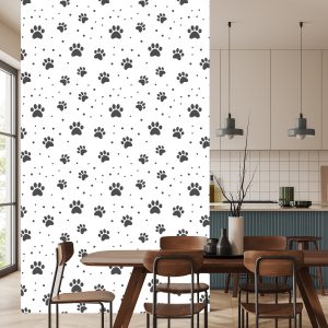 Papier Peint Pattes De Chien Gris Sur Fond Blanc – Image 4