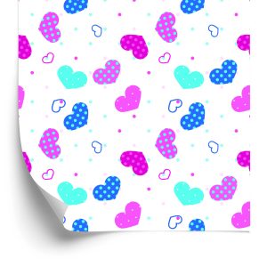 Papier Peint Pour Les Enfants - Coeurs Bleus, Roses Et Blancs – Image 2