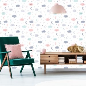 Papier Peint Pour Les Enfants - Étoiles, Lunes Et Nuages ​​Joyeux – Image 6