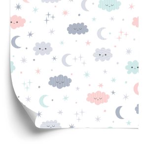Papier Peint Pour Les Enfants - Étoiles, Lunes Et Nuages ​​Joyeux – Image 2
