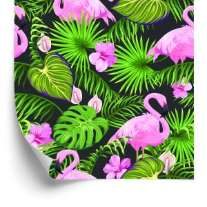 Papier Peint Tropical - Feuilles Et Fleurs De Flamants Roses – Image 2