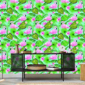 Papier Peint Fleurs De Flamants Roses Et Feuilles Tropicales – Image 5