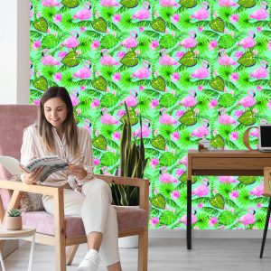 Papier Peint Fleurs De Flamants Roses Et Feuilles Tropicales – Image 7