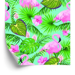 Papier Peint Fleurs De Flamants Roses Et Feuilles Tropicales – Image 2