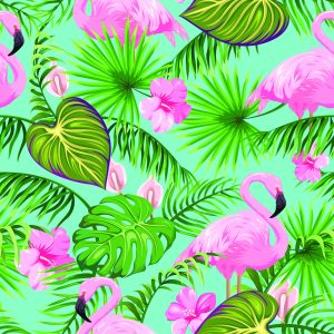 Papier Peint Fleurs De Flamants Roses Et Feuilles Tropicales – Image 1