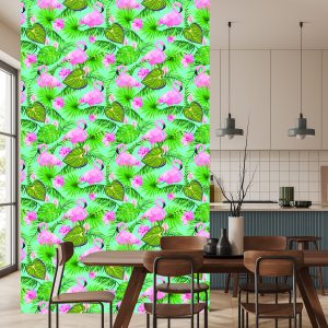 Papier Peint Fleurs De Flamants Roses Et Feuilles Tropicales – Image 4