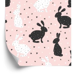 Papier Peint Pour Les Enfants - Lapins Noirs Et Blancs Parmi Les Étoiles – Image 2