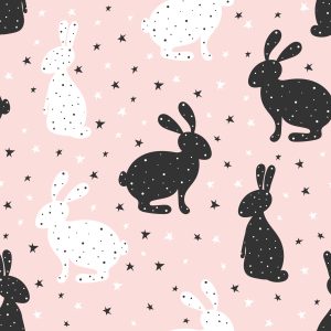 Papier Peint Pour Les Enfants - Lapins Noirs Et Blancs Parmi Les Étoiles – Image 1