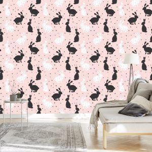 Papier Peint Pour Les Enfants - Lapins Noirs Et Blancs Parmi Les Étoiles – Image 3