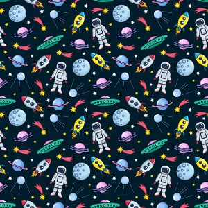 Papier Peint Pour Les Enfants - Planètes Astronautes Fusées Et Ovni – Image 1