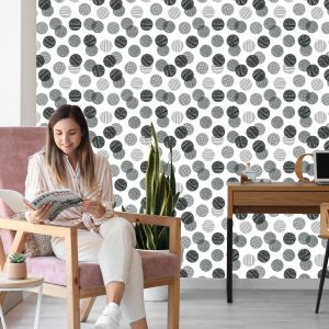 Papier Peint Gros Pois Gris Dessinés À La Main – Image 7