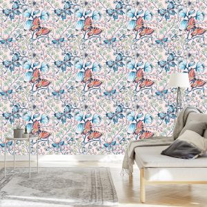 Papier Peint Pour Les Enfants - Papillons Et Fleurs Colorés – Image 3
