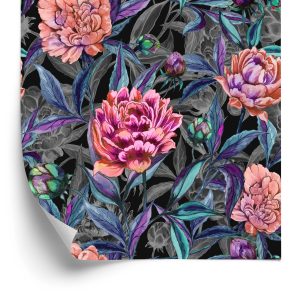 Papier Peint Belles Pivoines En Fleurs Colorées Peintes À L'aquarelle – Image 2
