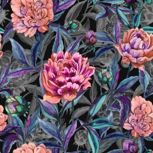 Papier Peint Belles Pivoines En Fleurs Colorées Peintes À L'aquarelle – Image 1
