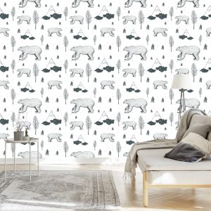 Papier Peint Pour Les Enfants - Ours, Arbres Et Montagnes – Image 3