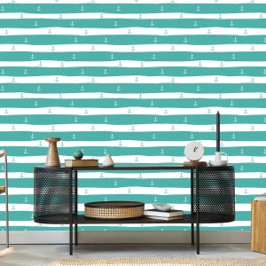 Papier Peint Rayures Et Ancres Turquoise – Image 5