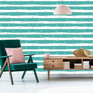 Papier Peint Rayures Et Ancres Turquoise – Image 6