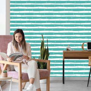 Papier Peint Rayures Et Ancres Turquoise – Image 7