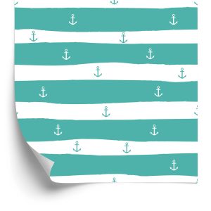 Papier Peint Rayures Et Ancres Turquoise – Image 2