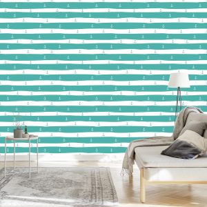 Papier Peint Rayures Et Ancres Turquoise – Image 3