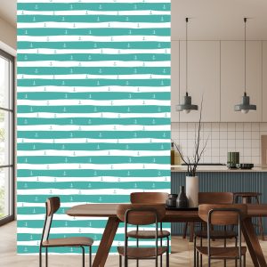 Papier Peint Rayures Et Ancres Turquoise – Image 4