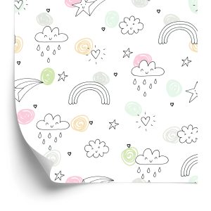 Papier Peint Pour Les Enfants - Nuages, Coeurs, Étoiles, Arcs-En-Ciel – Image 2
