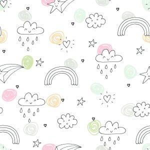 Papier Peint Pour Les Enfants - Nuages, Coeurs, Étoiles, Arcs-En-Ciel – Image 1