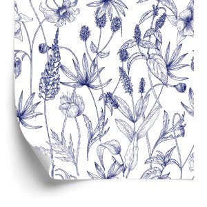 Papier Peint Rétro - Fleurs Et Herbes Sauvages Dessinées À La Main – Image 2