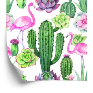 Papier Peint Tropical - Flamants Roses, Cactus Et Plantes Succulentes – Image 2