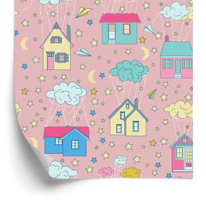 Papier Peint Pour Les Enfants - Maisons Parmi Les Nuages ​​Et Les Étoiles – Image 2