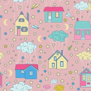 Papier Peint Pour Les Enfants - Maisons Parmi Les Nuages ​​Et Les Étoiles – Image 1