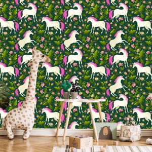 Papier Peint Pour Les Enfants - Licornes Parmi Les Plantes – Image 5