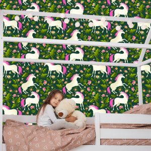 Papier Peint Pour Les Enfants - Licornes Parmi Les Plantes – Image 7