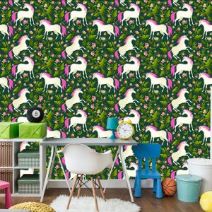 Papier Peint Pour Les Enfants - Licornes Parmi Les Plantes – Image 4