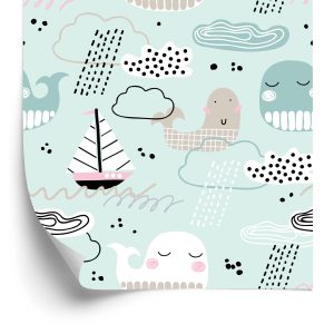 Papier Peint Pour Les Enfants - Baleines, Bateaux, Vagues Et Nuages – Image 2